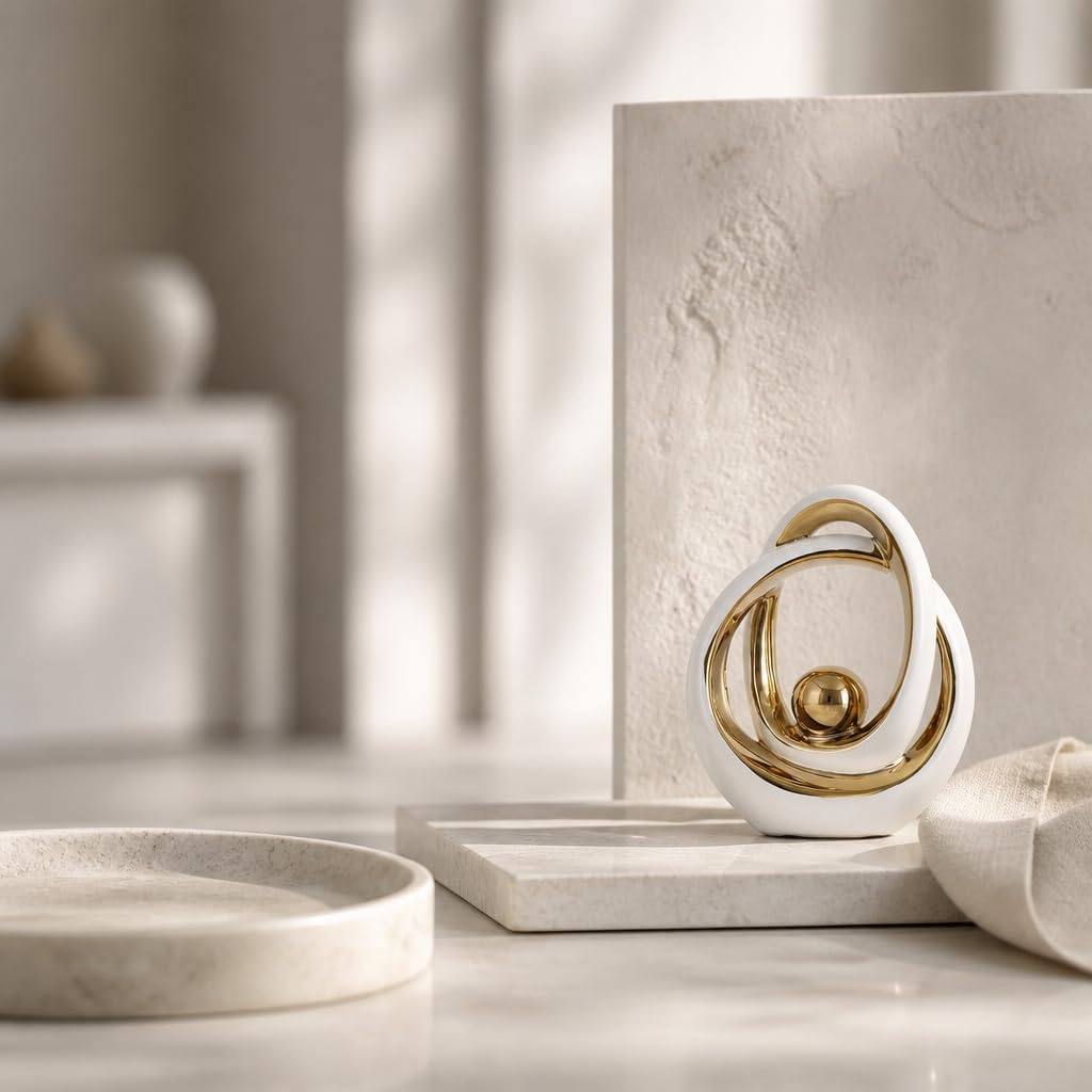 Modern White Gold Ceramic Abstract Sculpture