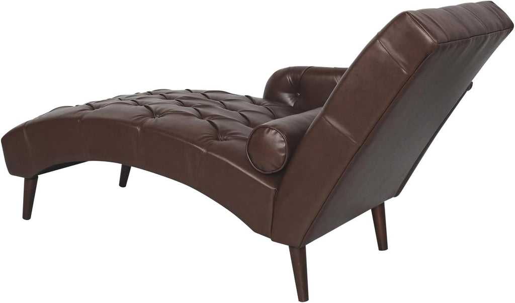 Mid‑Century Leather Tufted Chaise Lounge Chair