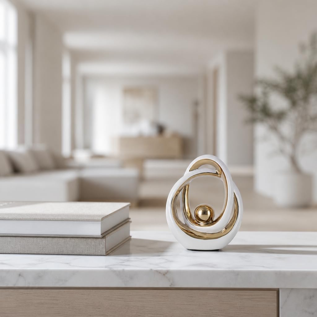 Modern White Gold Ceramic Abstract Sculpture