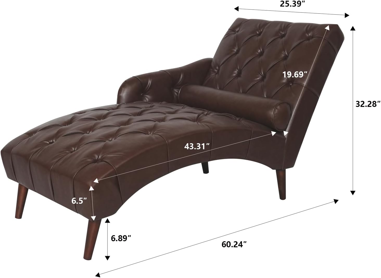 Mid‑Century Leather Tufted Chaise Lounge Chair