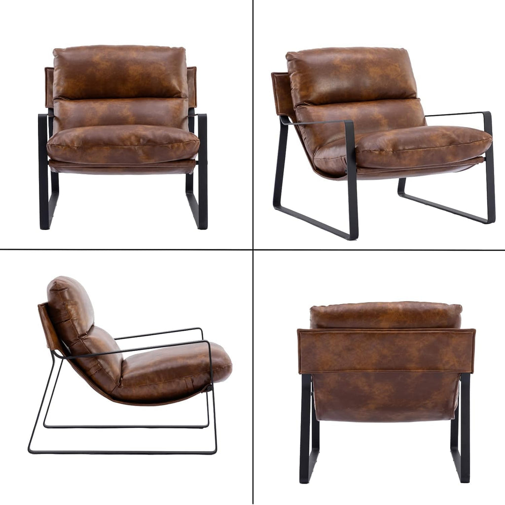 Mid‑Century PU Leather Accent Armchair