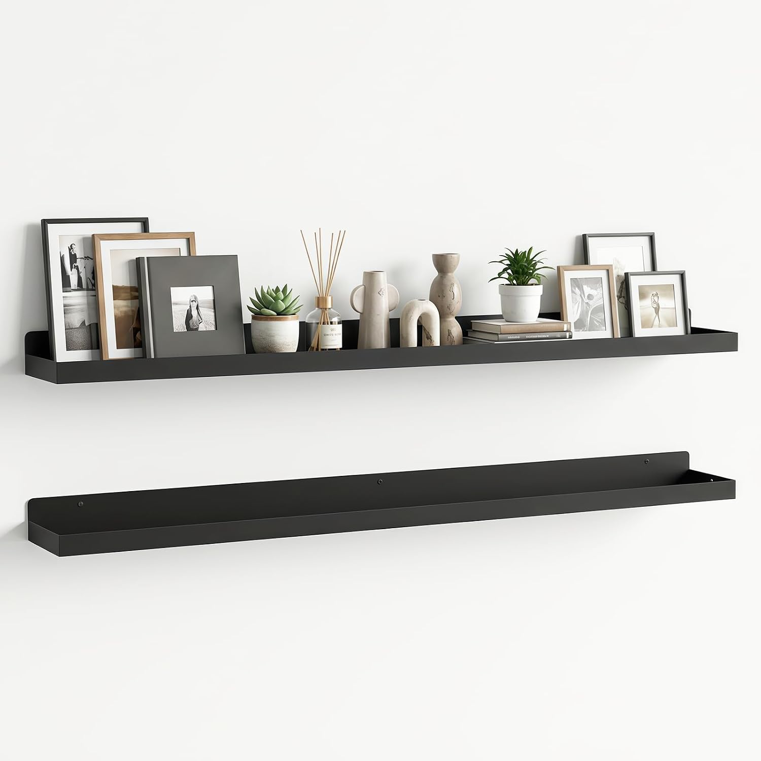 Black Metal Wall‑Mounted Floating Shelves