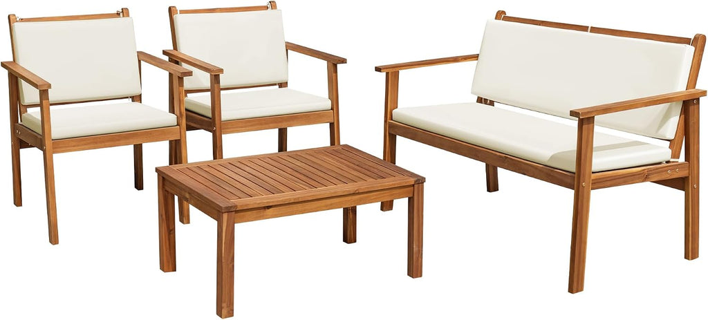 Acacia Wood Outdoor Patio Conversation Set