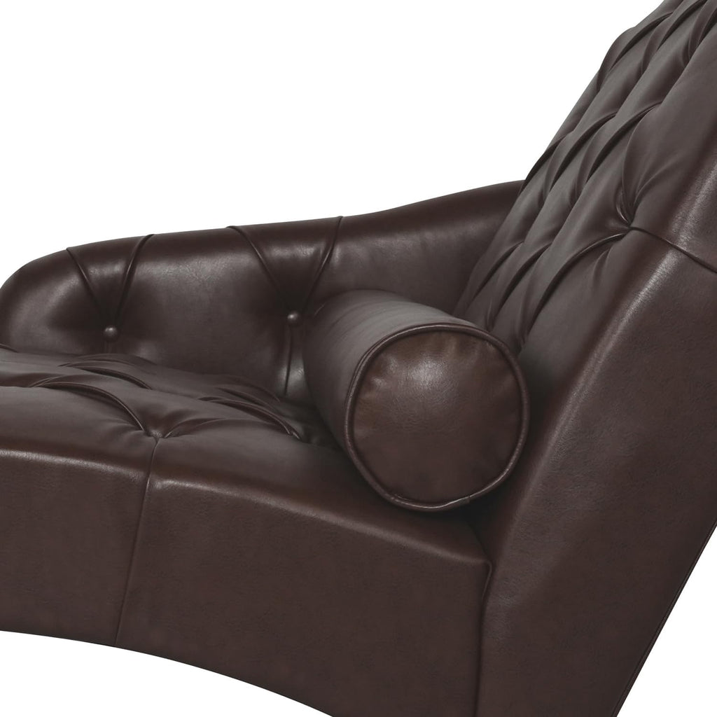 Mid‑Century Leather Tufted Chaise Lounge Chair