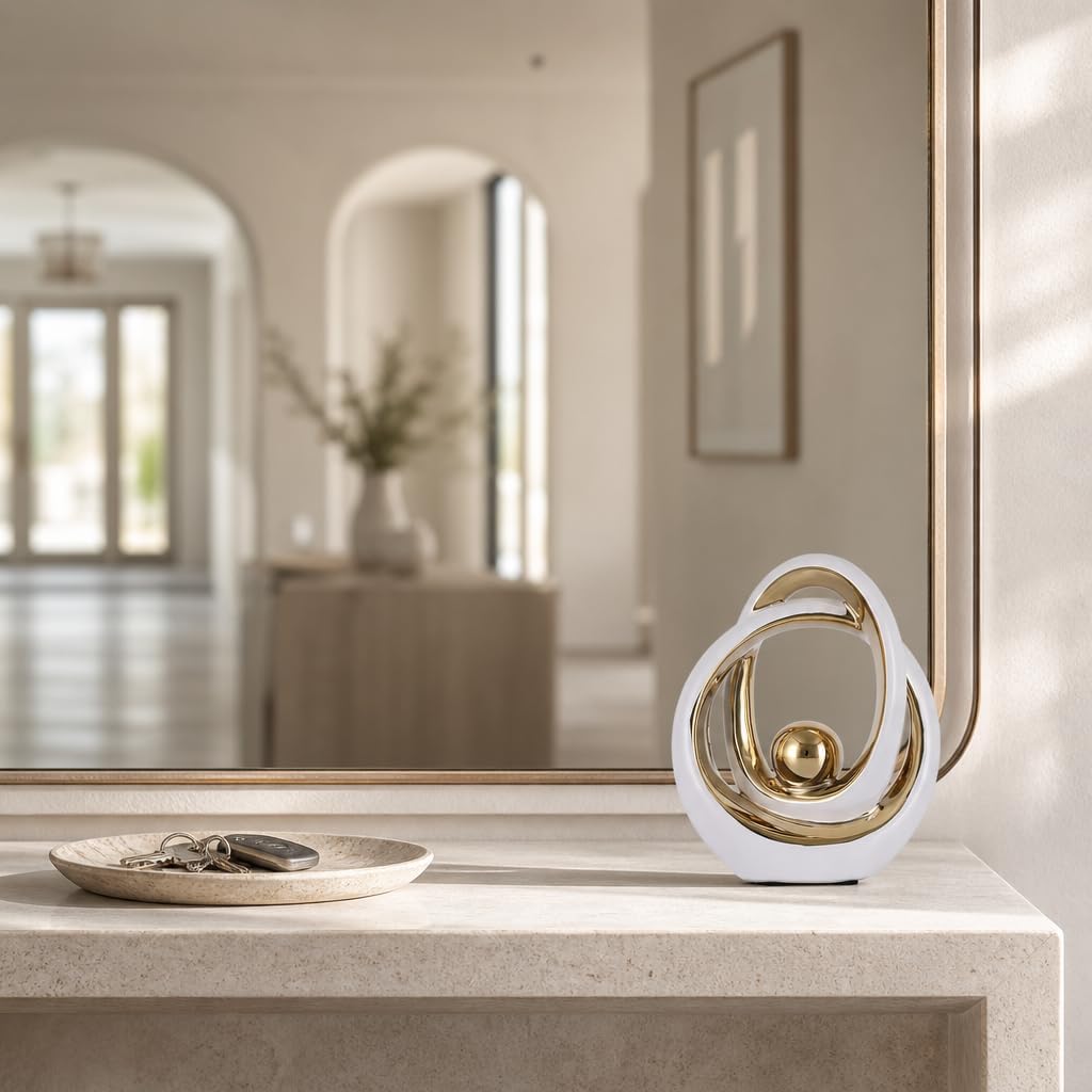Modern White Gold Ceramic Abstract Sculpture