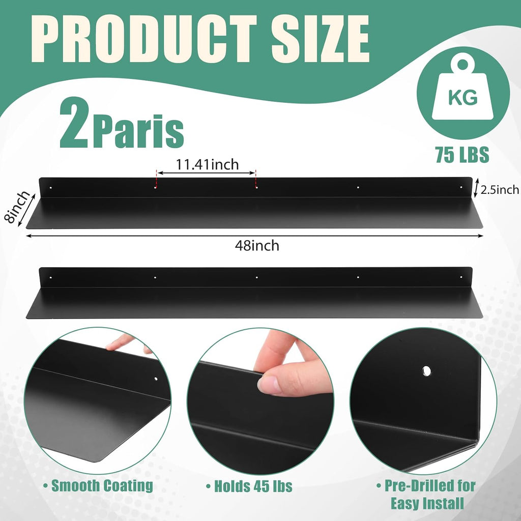 Heavy‑Duty Black Metal Floating Shelves