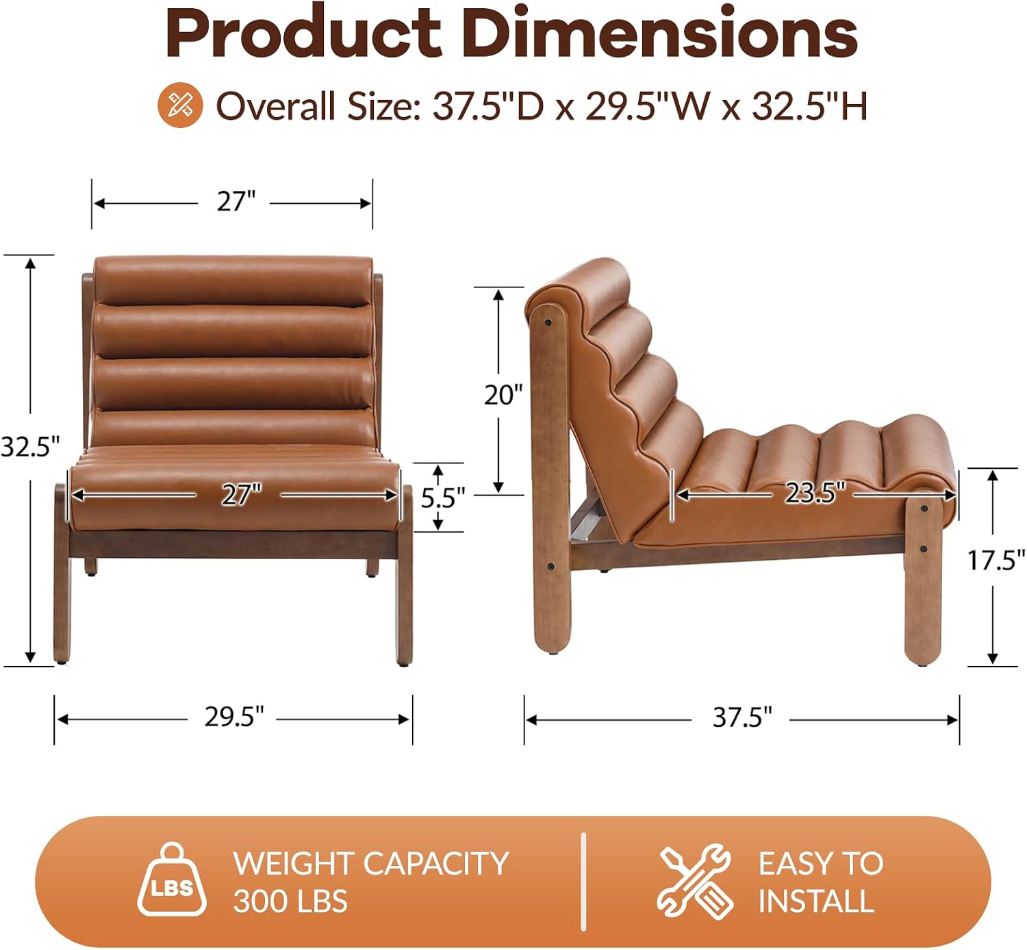 PU Leather Wave Modern Accent Chair