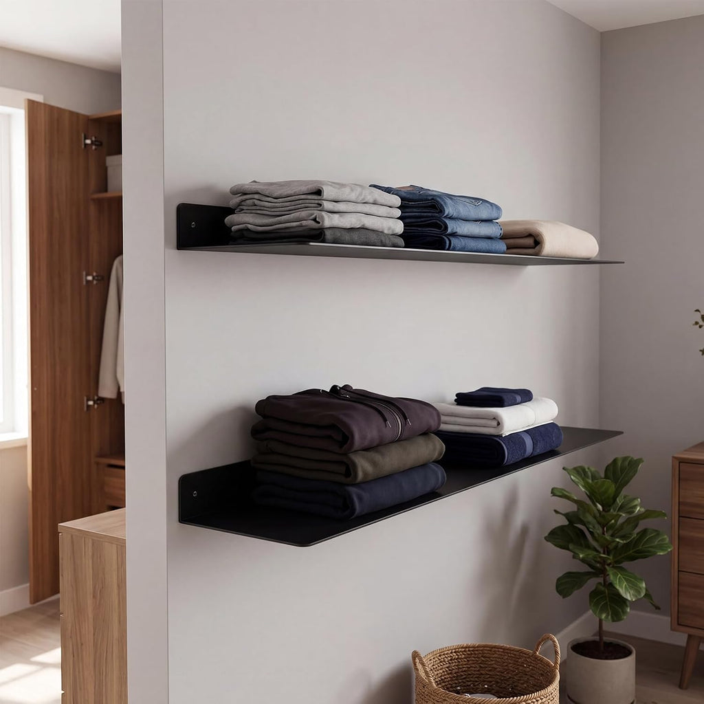 Heavy‑Duty Black Metal Floating Shelves