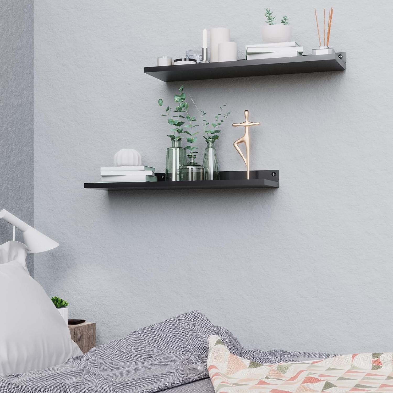 Black Metal Wall‑Mounted Floating Shelves
