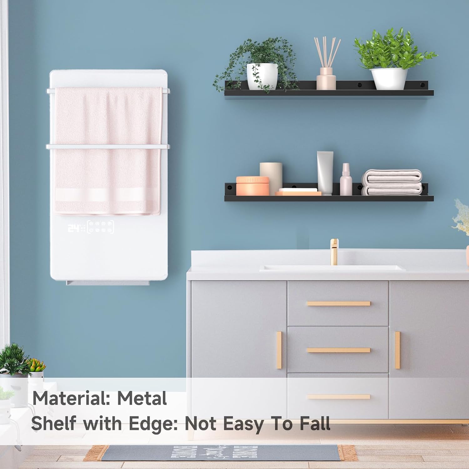 Black Metal Wall‑Mounted Floating Shelves
