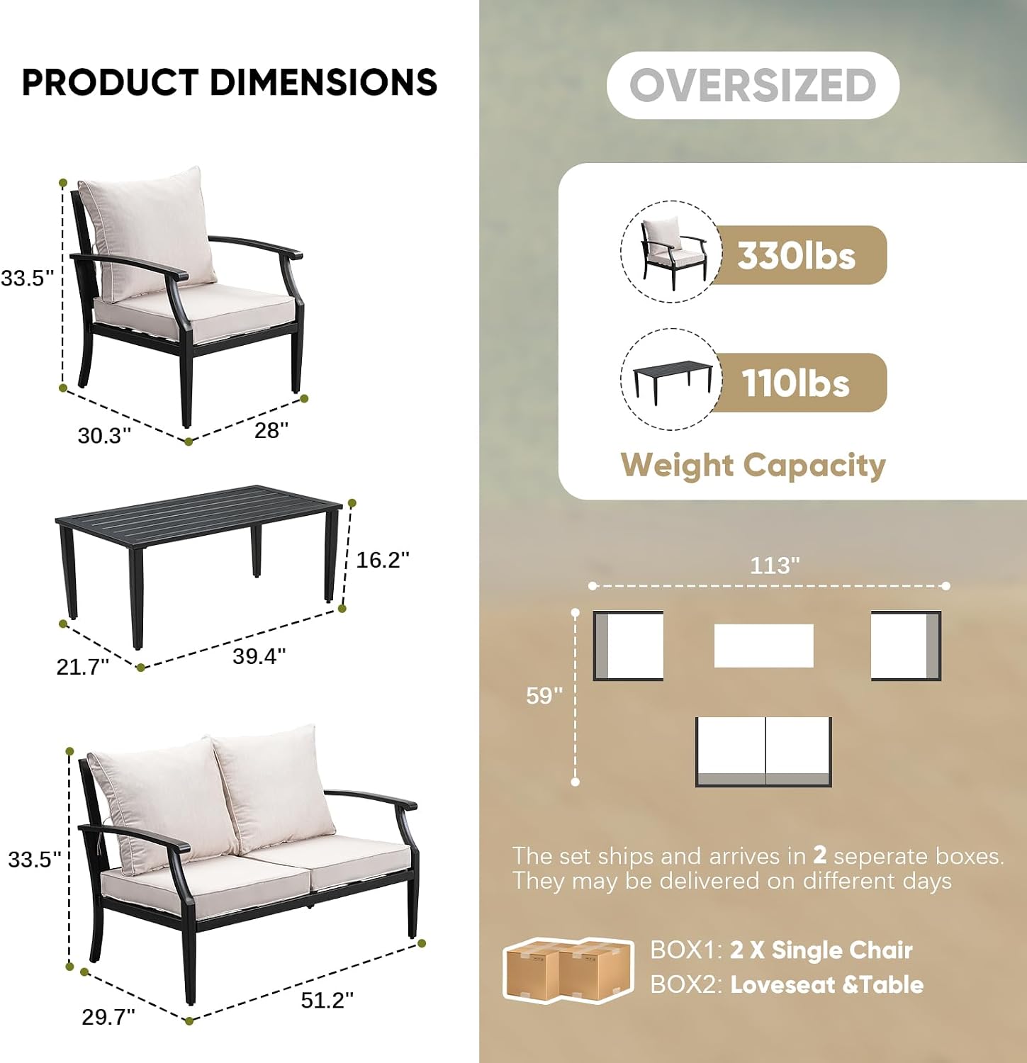 Metal Outdoor High‑Back Conversation Set
