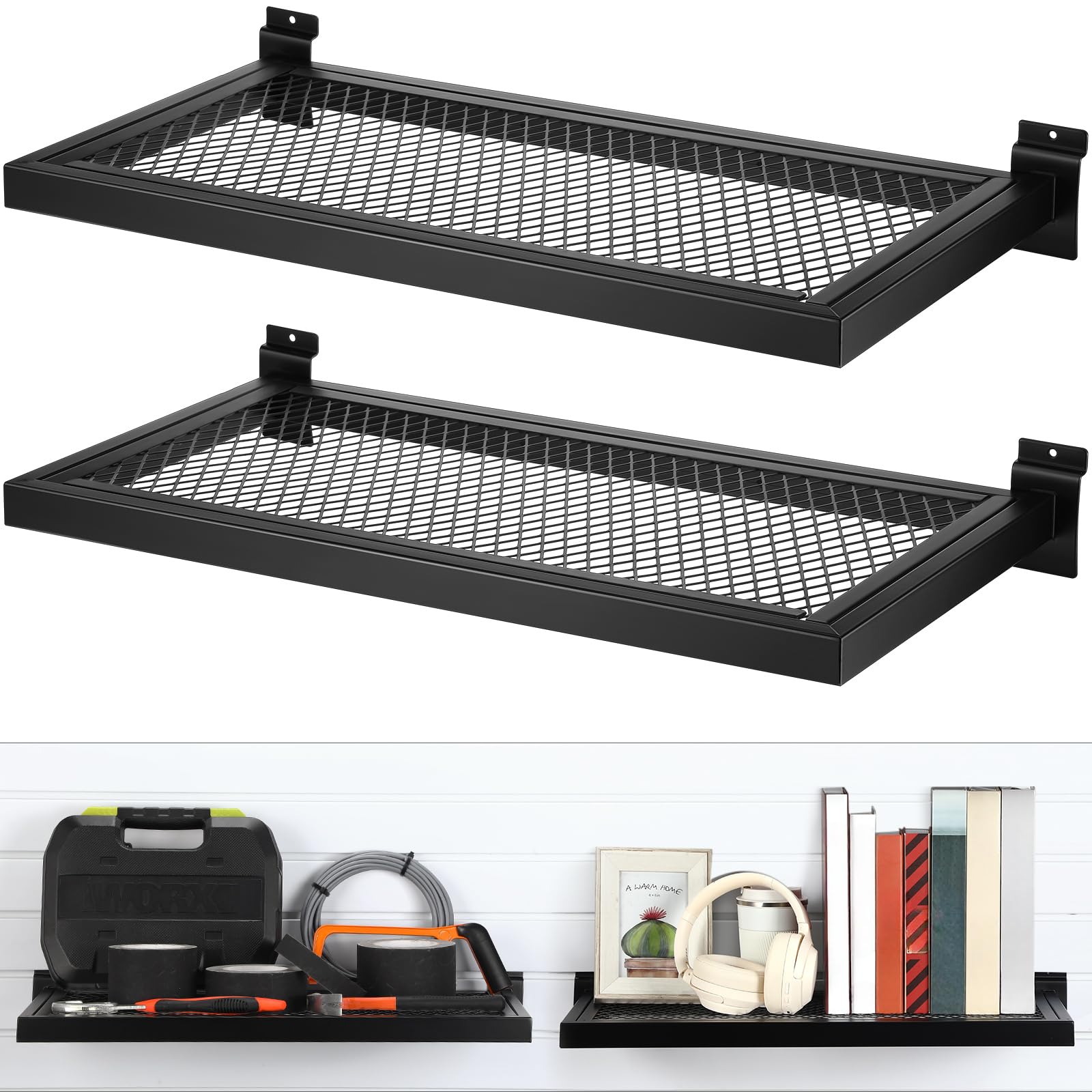 Metal Wall‑Mounted Slatwall Storage Shelf