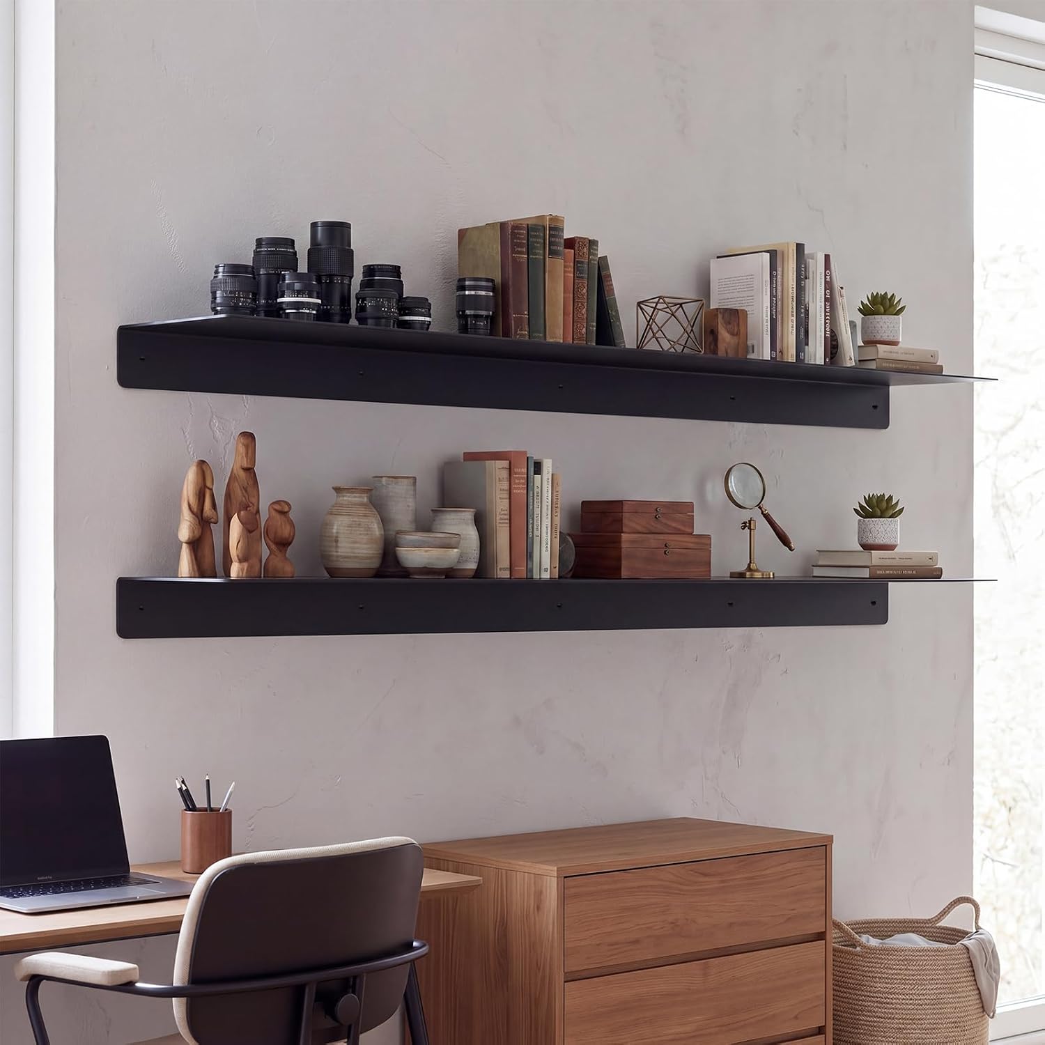Heavy‑Duty Black Metal Floating Shelves