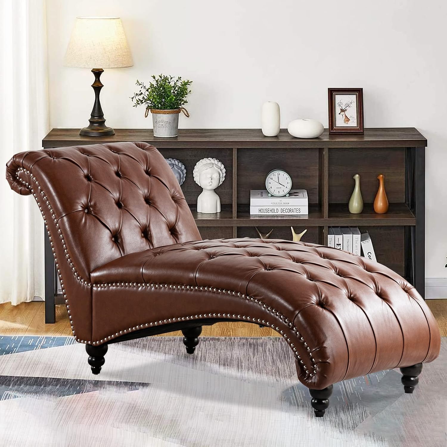 Tufted Leather Indoor Chaise Lounge Chair