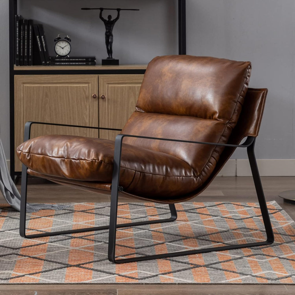 Mid‑Century PU Leather Accent Armchair