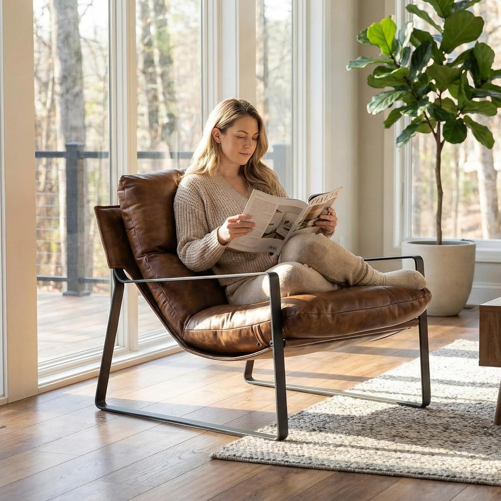 Mid‑Century PU Leather Accent Armchair