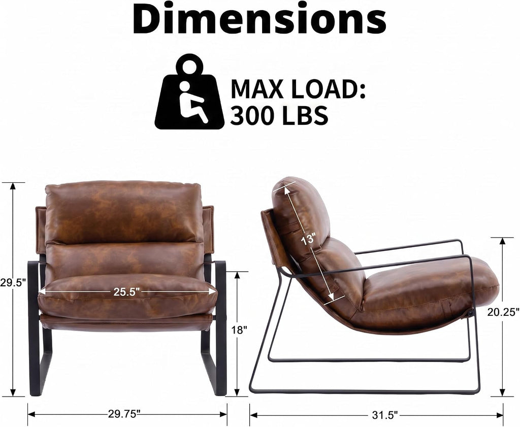 Mid‑Century PU Leather Accent Armchair