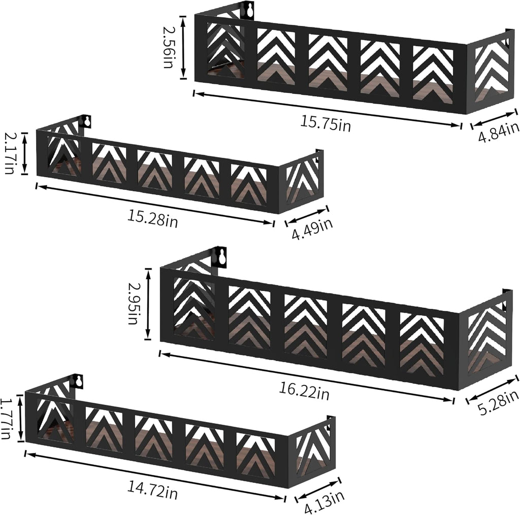 Black Wood Metal Floating Wall Shelves