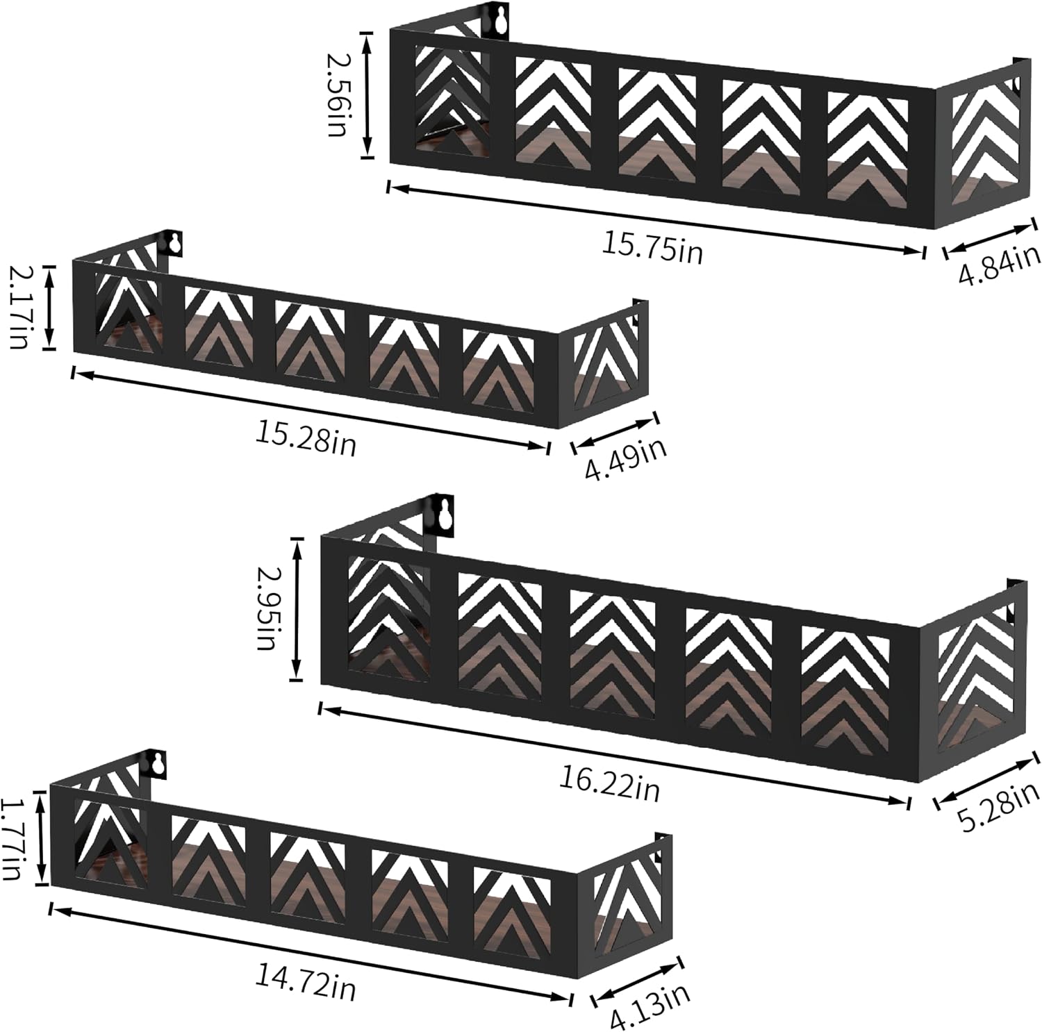 Black Wood Metal Floating Wall Shelves