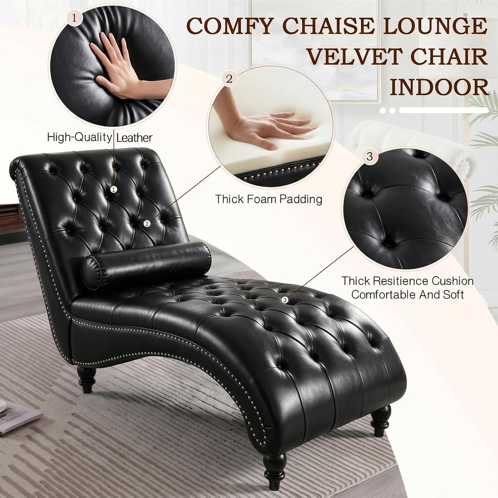 Tufted Faux Leather Indoor Chaise Lounge Chair