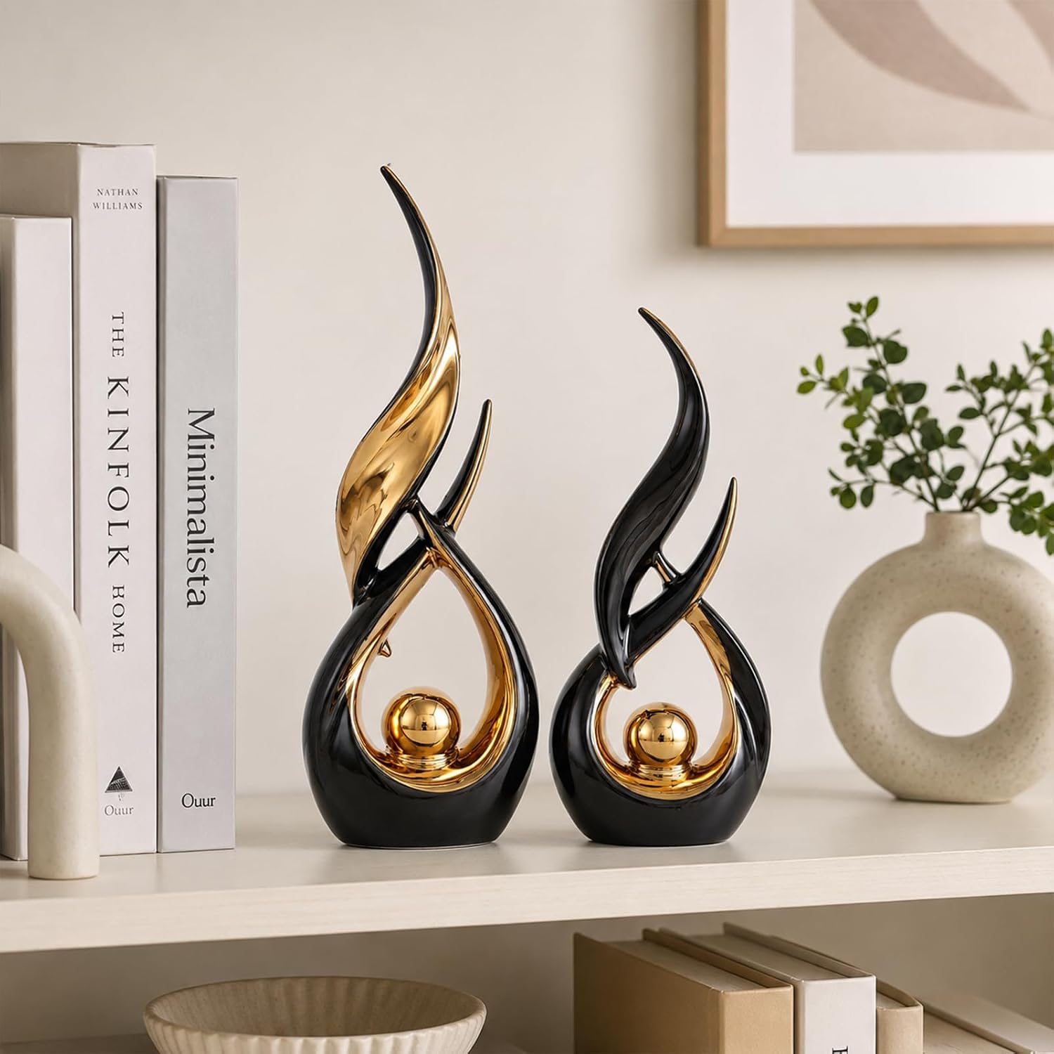 Modern Black Gold Ceramic Tabletop Sculptures