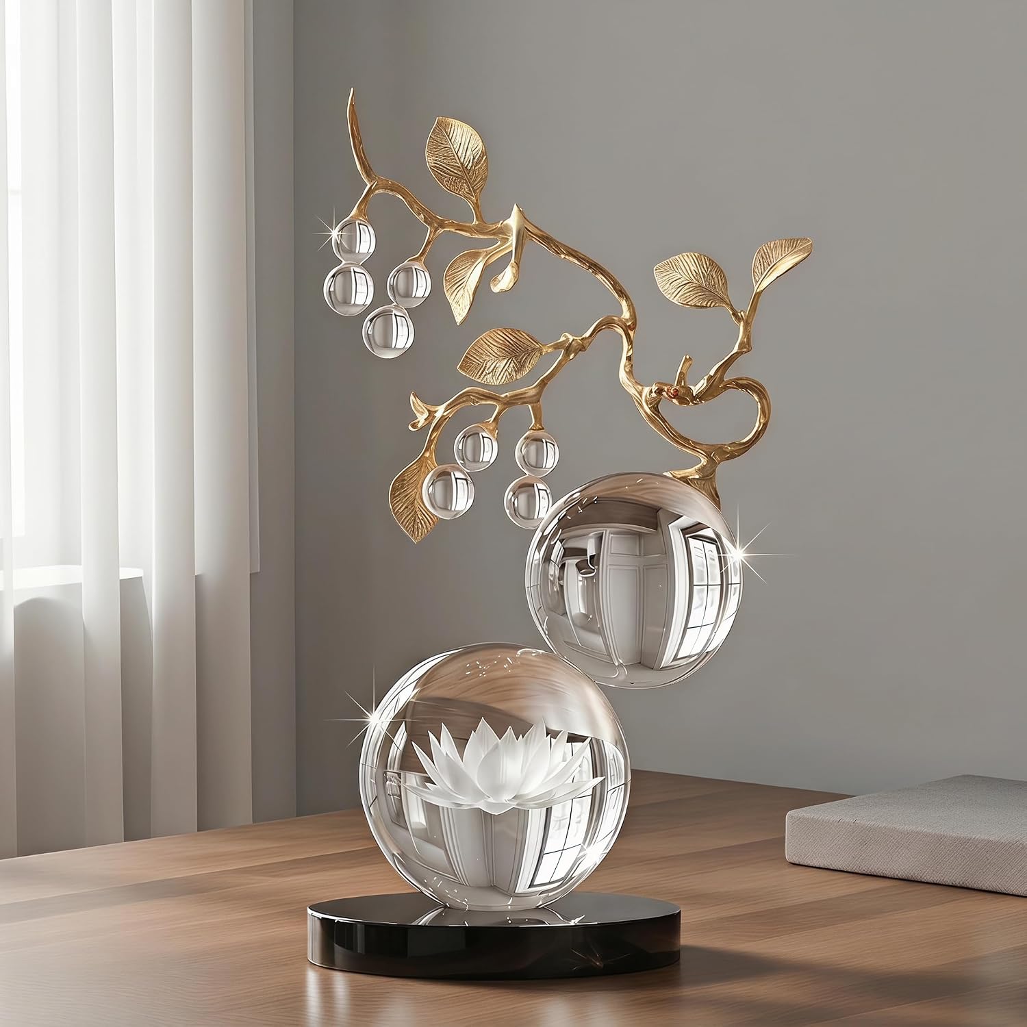 Clear Crystal Gold Branch Tabletop Sculpture