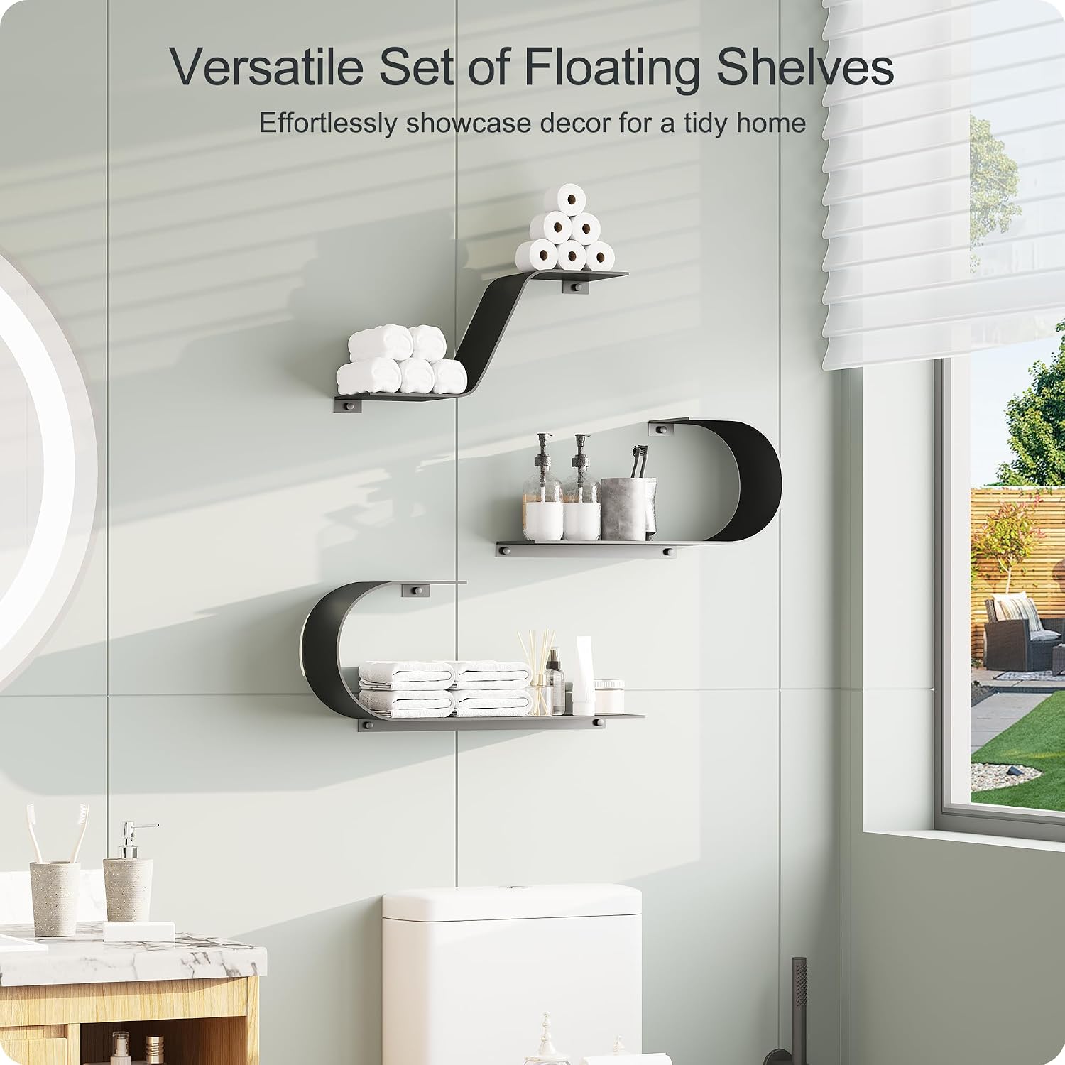 Modern Black Metal Floating Wall Shelves