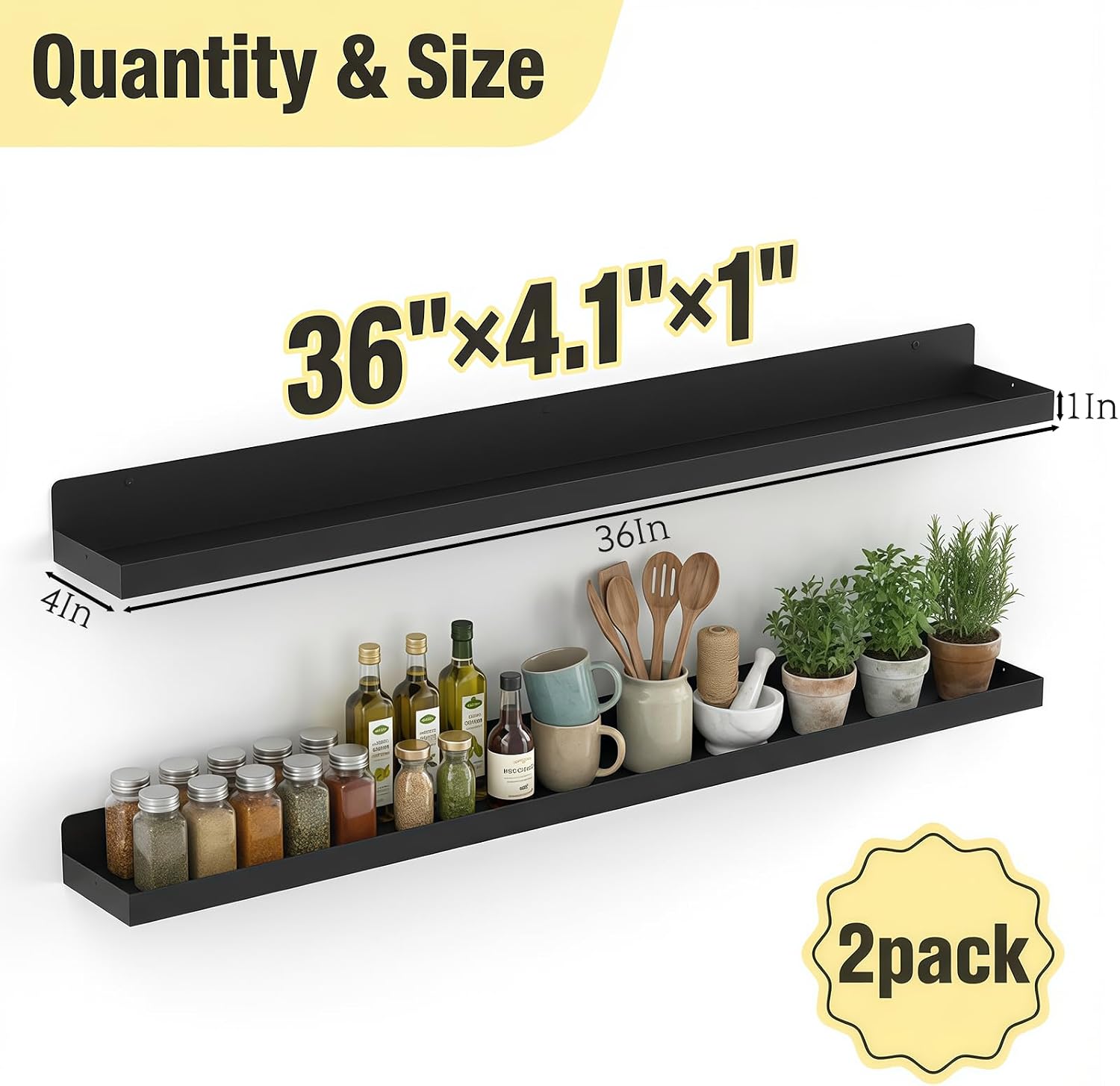 Black Metal Wall‑Mounted Floating Shelves