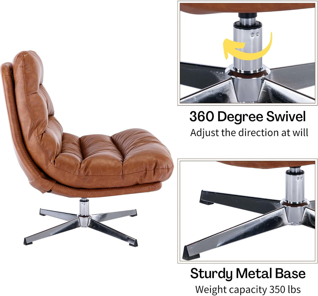 Mid‑Century Faux Leather Swivel Chair Ottoman Set