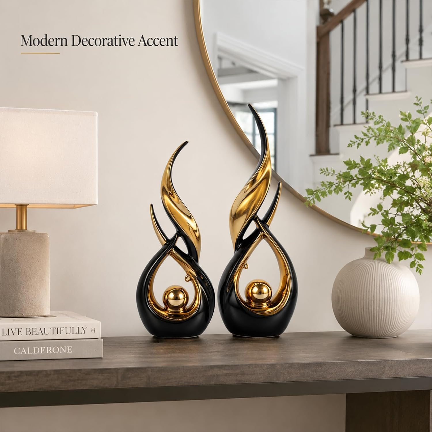 Modern Black Gold Ceramic Tabletop Sculptures