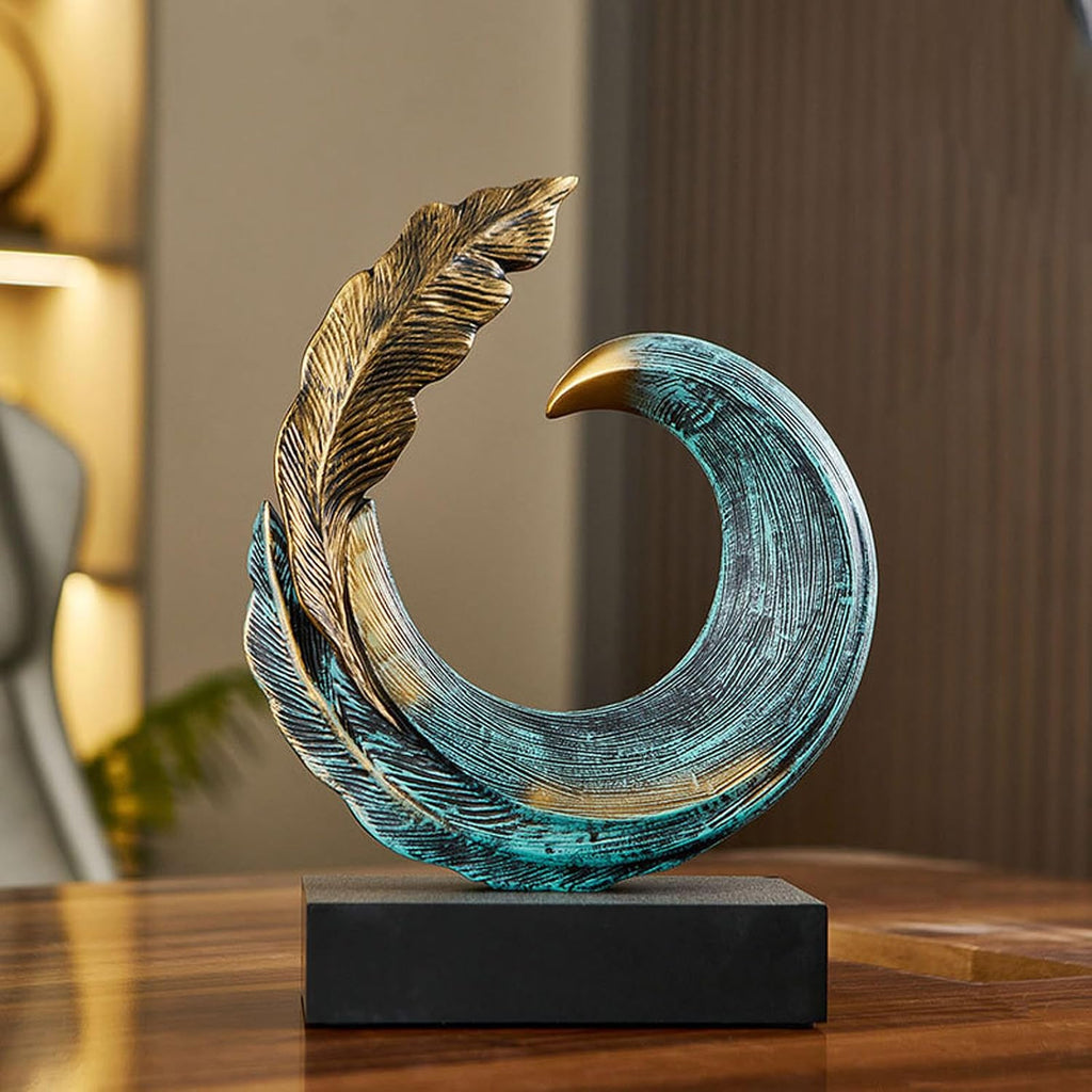 Modern Resin Gold Blue Abstract Sculpture