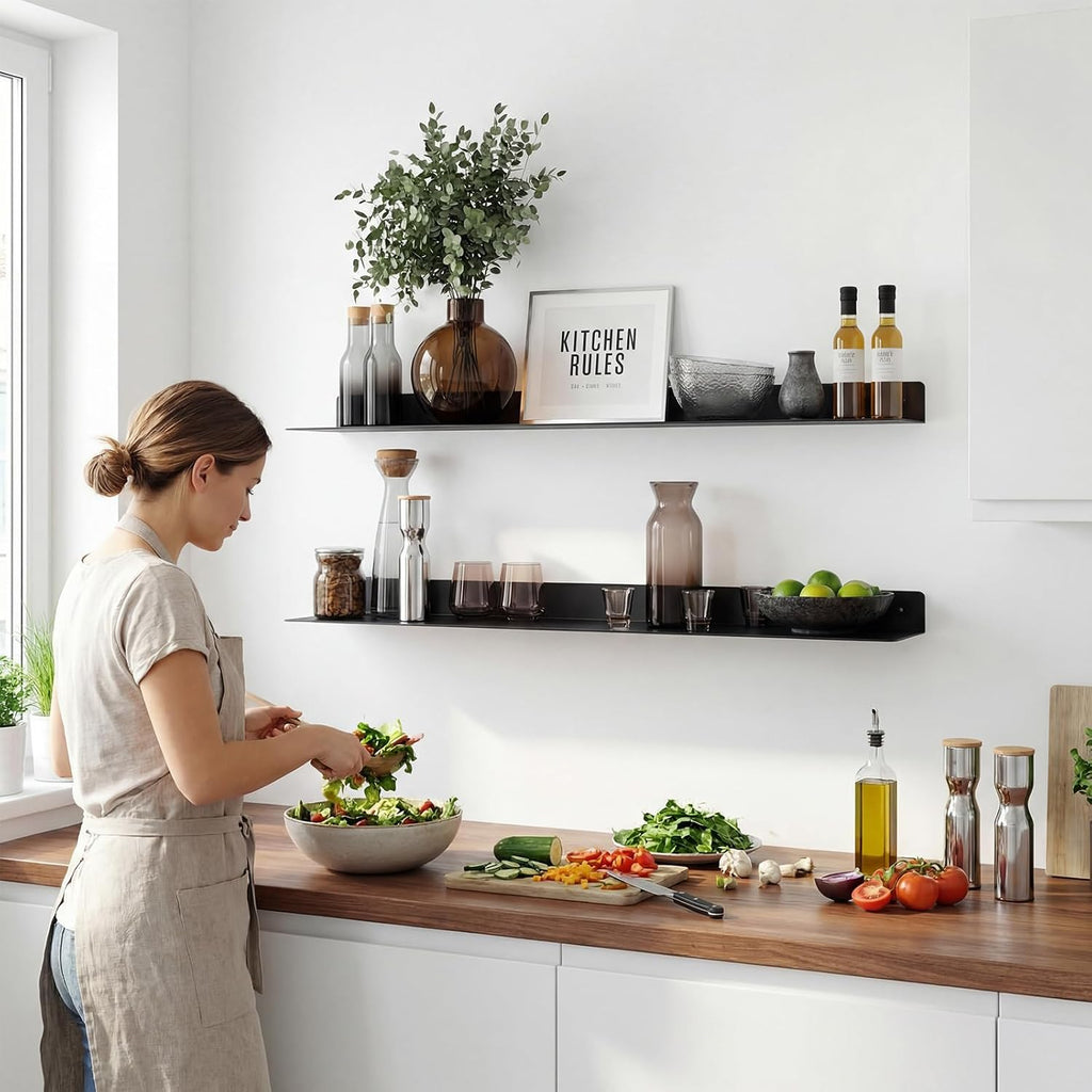 Heavy‑Duty Black Metal Floating Shelves