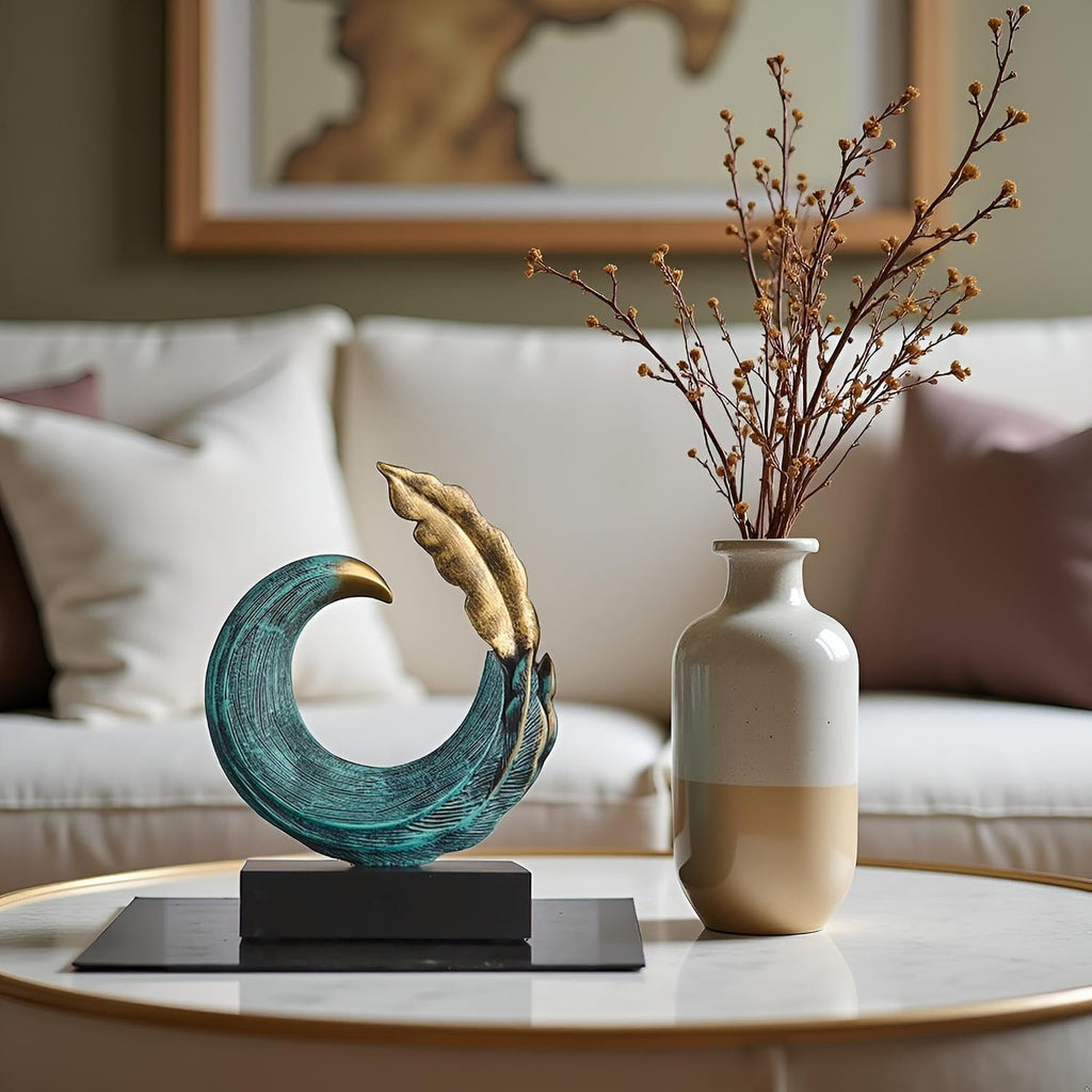 Modern Resin Gold Blue Abstract Sculpture