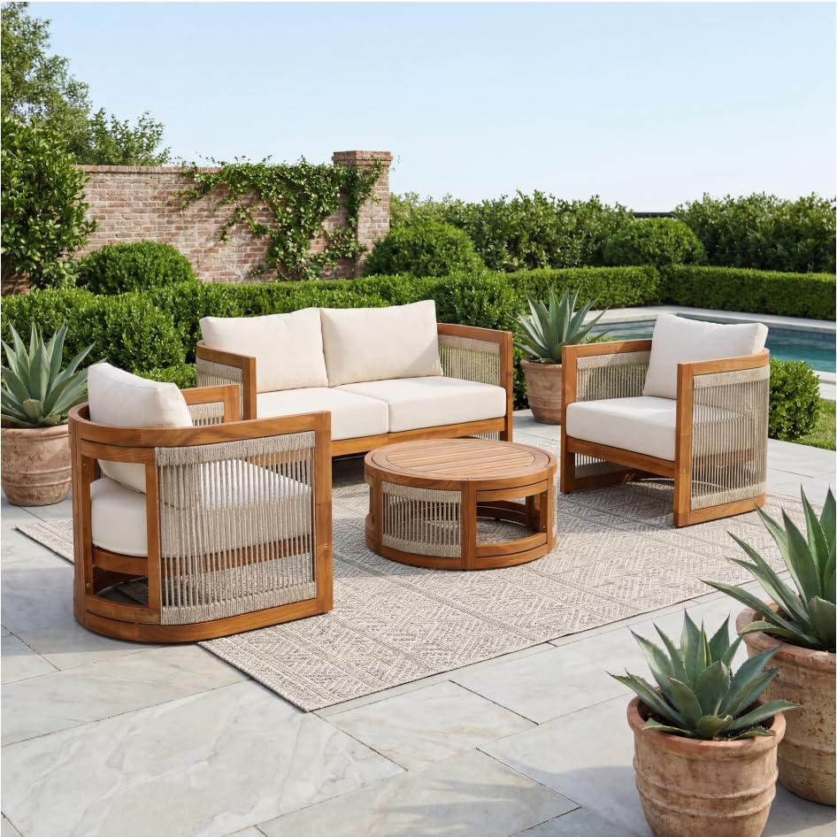 Acacia Wood Outdoor Conversation Sofa Set