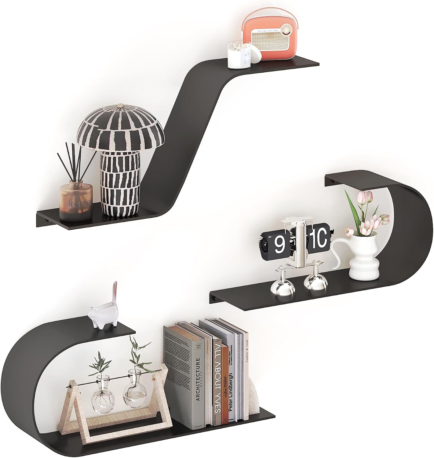 Modern Black Metal Floating Wall Shelves