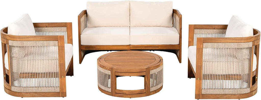 Acacia Wood Outdoor Conversation Sofa Set