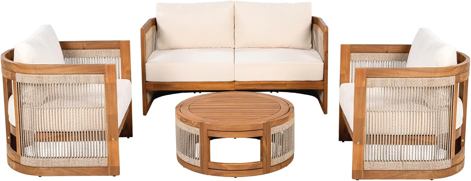 Acacia Wood Outdoor Conversation Sofa Set