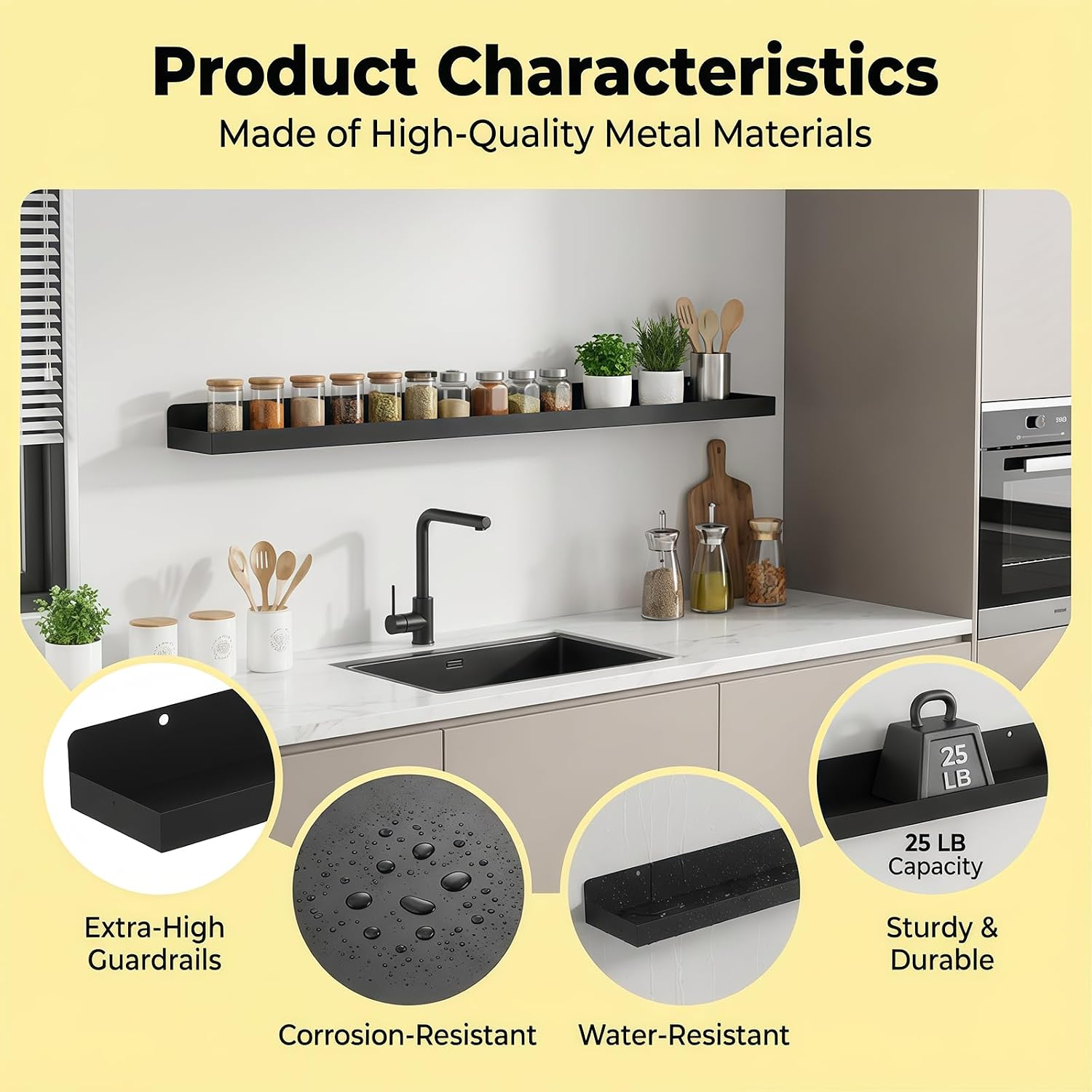 Black Metal Wall‑Mounted Floating Shelves