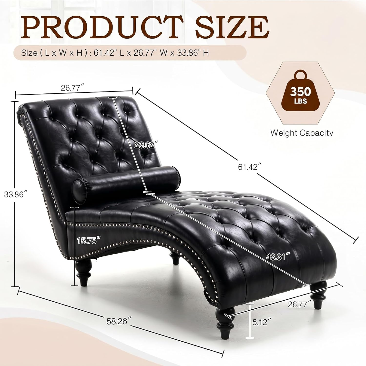 Tufted Faux Leather Indoor Chaise Lounge Chair