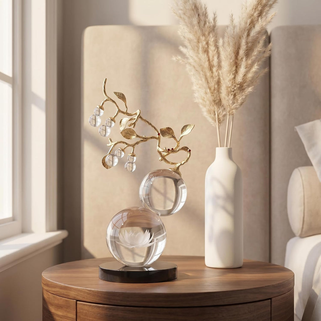 Clear Crystal Gold Branch Tabletop Sculpture