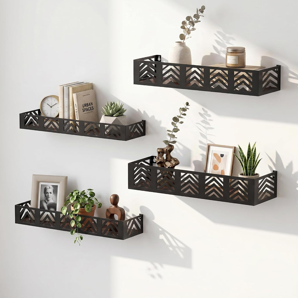 Black Wood Metal Floating Wall Shelves