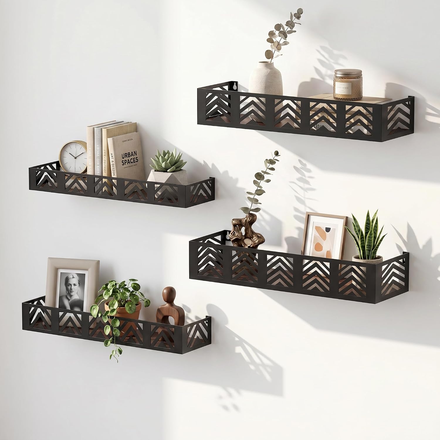 Black Wood Metal Floating Wall Shelves
