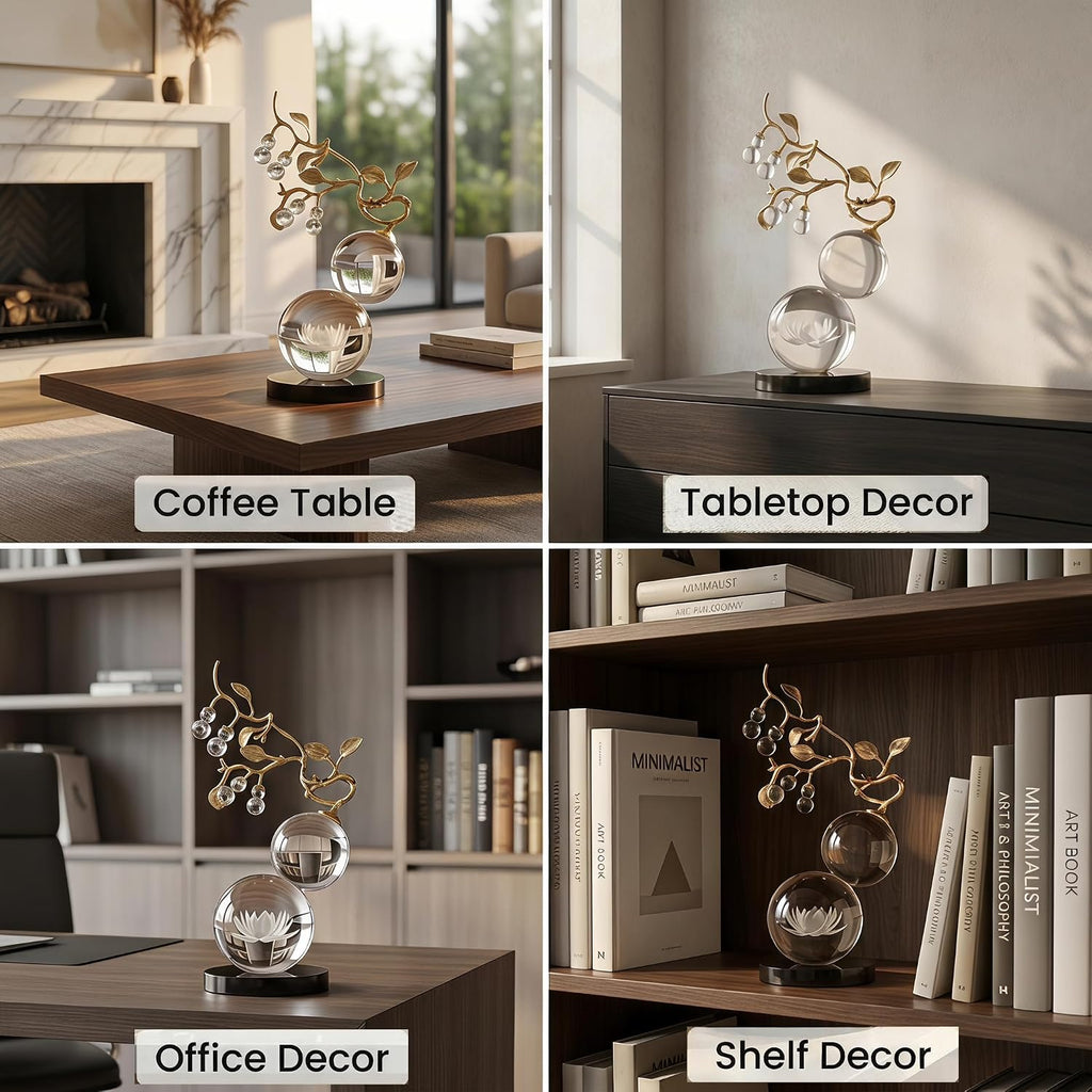 Clear Crystal Gold Branch Tabletop Sculpture