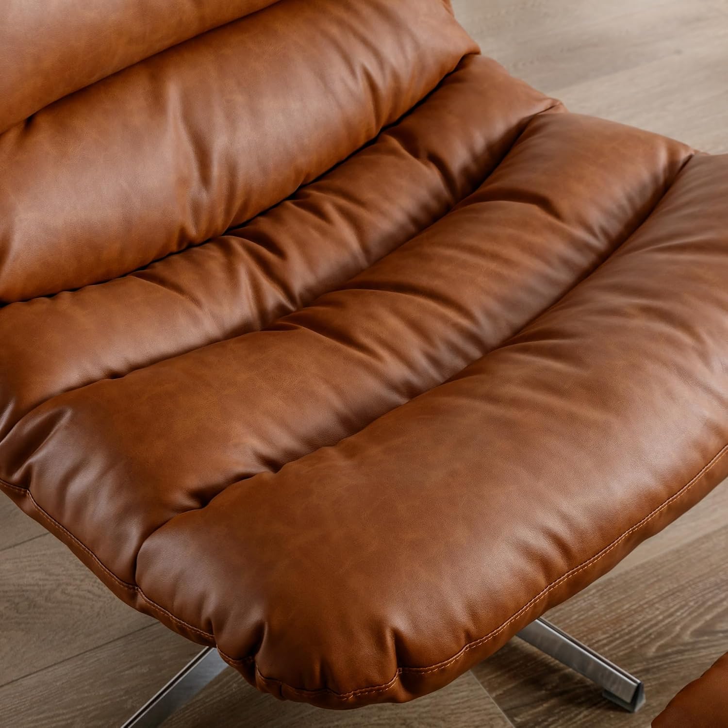 Mid‑Century Faux Leather Swivel Chair Ottoman Set
