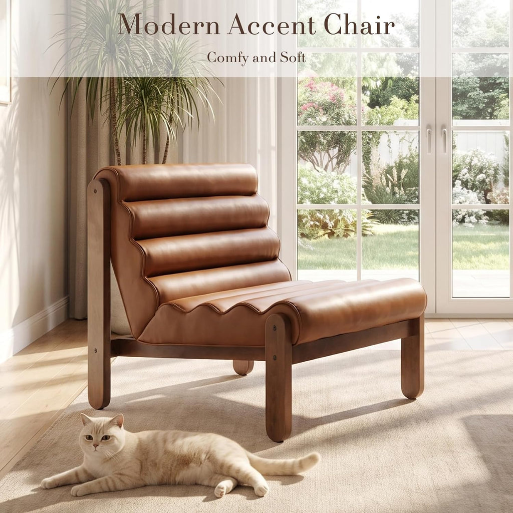 PU Leather Wave Modern Accent Chair