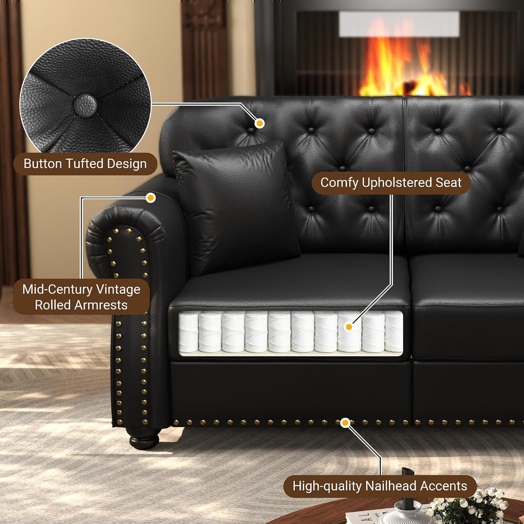 Faux Leather Tufted Accent Chair Ottoman Set
