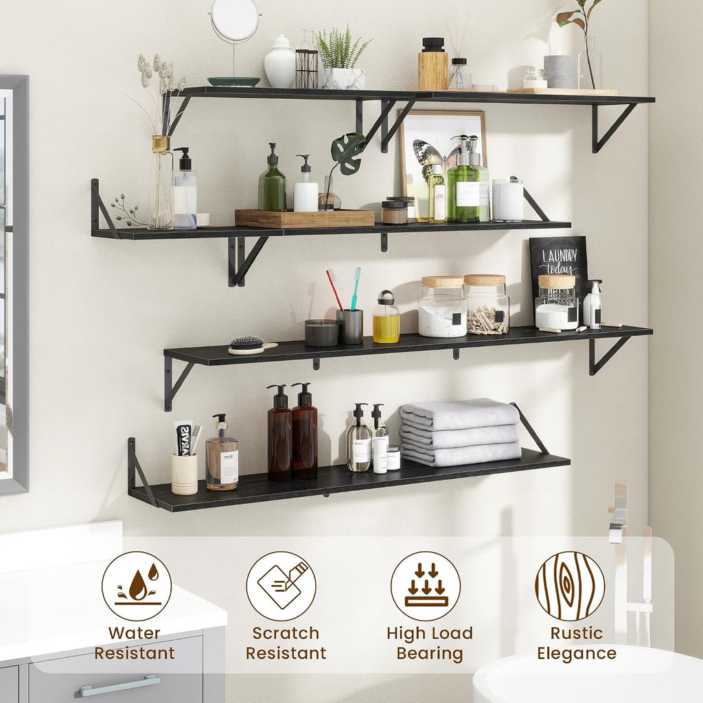 Metal‑Bracket Floating Wall Storage Shelves
