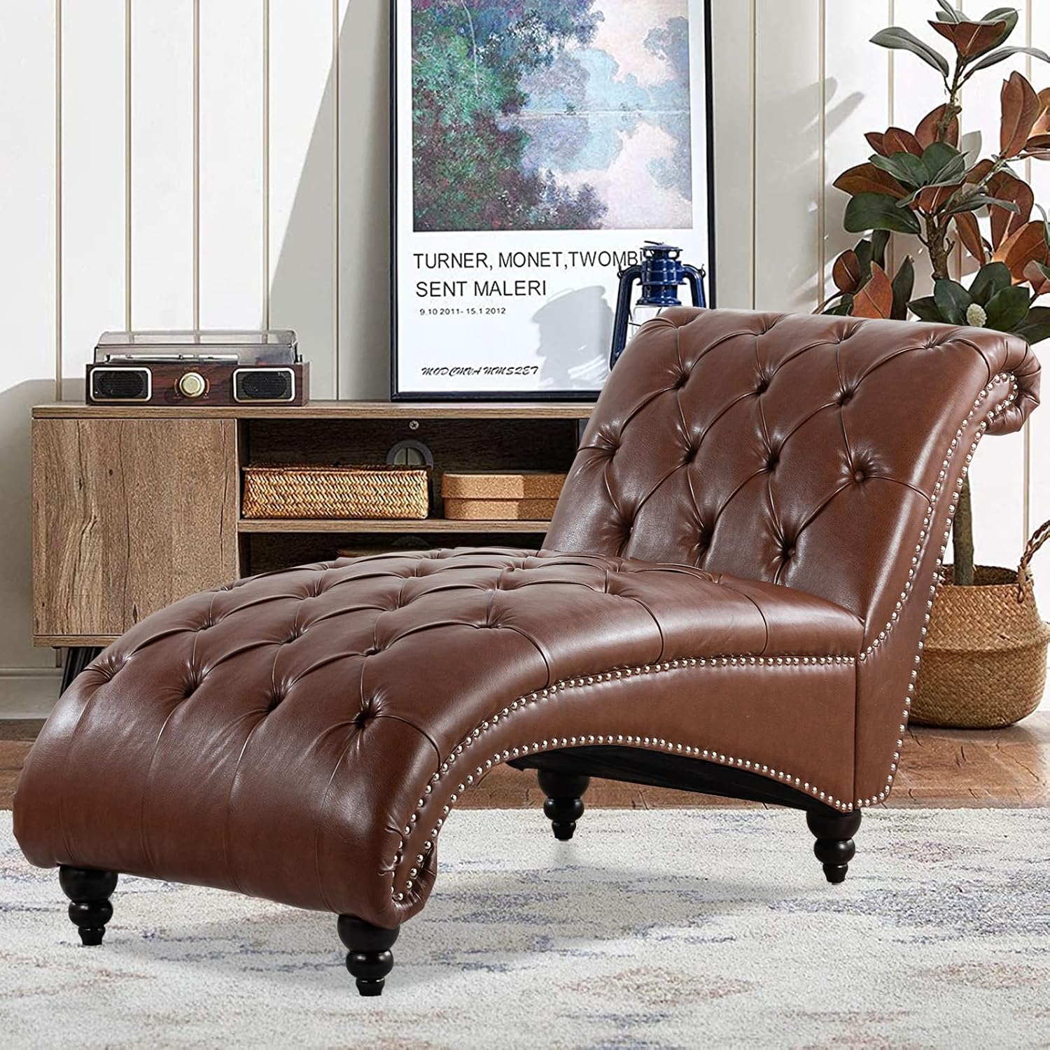 Tufted Leather Indoor Chaise Lounge Chair