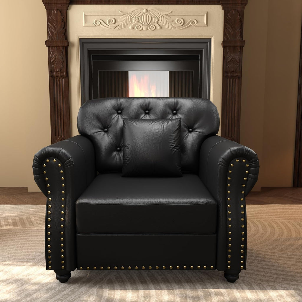Faux Leather Tufted Accent Chair Ottoman Set