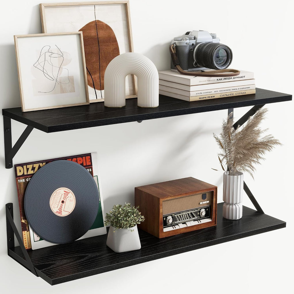 Metal‑Bracket Floating Wall Storage Shelves